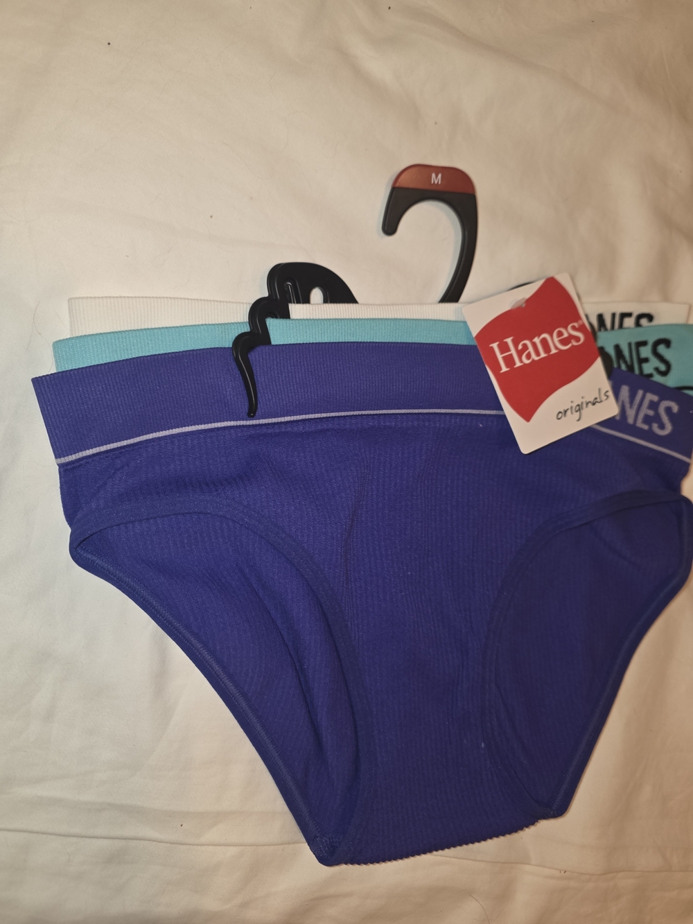 Hanes Womens'' 3-Pack Cotton Blend Briefs - Blue, Teal, White - Picture 2 of 8